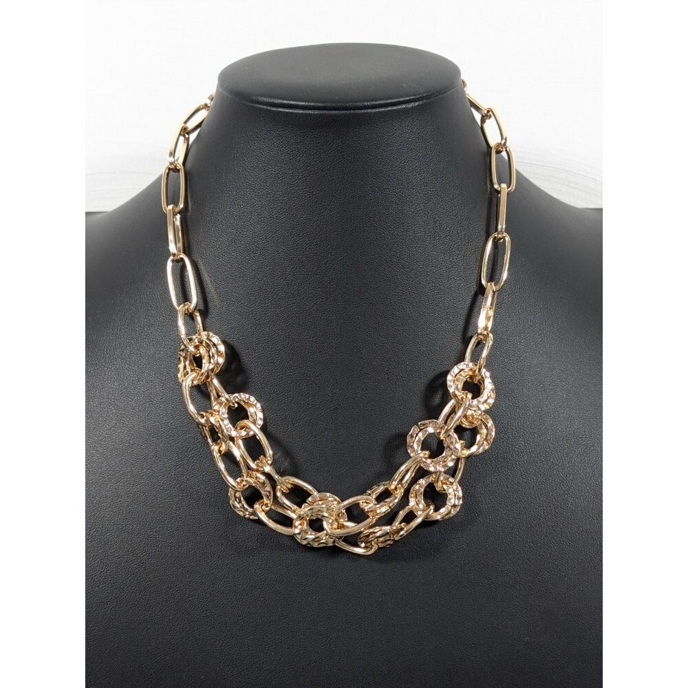 CATO C1946 Gold Tone Hammered Round Disc Oval Chain Layered Necklace 21 in